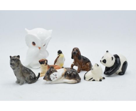 A collection of pottery to include Beswick Penguin, Panda, Royal Doulton K dogs series, cat and similar pottery (8).  General