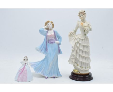 Royal Worcester figure Thoughtful Day Dreams, Coalport small Joanne and one other (3).  In good condition.