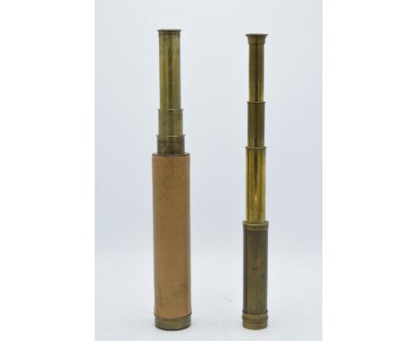 Dollond of London 3-draw brass telescope together with similar unmarked example, largest 73cm long when fully extended (2).  