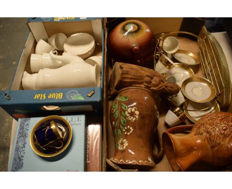 A mixed collection of items to include Phillips London gilt cup and saucer (Af), Spode boxed tea spoons, PHQ cards, French st