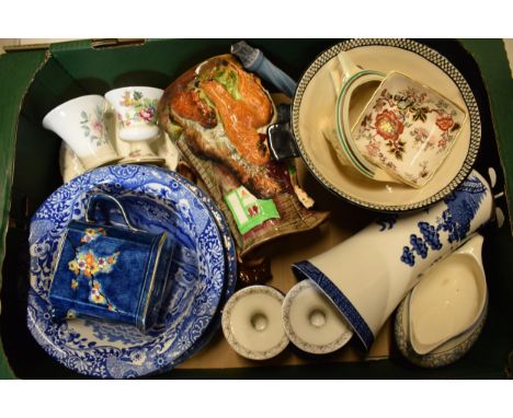 A mixed collection of pottery to include Burleigh Ware embossed jug, Spode Blue Italian bowls, Wedgwood and others (Qty), col