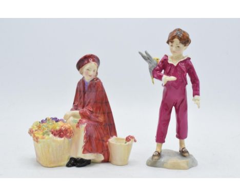 Royal Doulton lady figure Bonnie Lassie HN1626 (hairline cracks) together with Royal Worcester The Parakeet (2).  