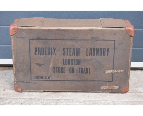 Unusual vintage travel trunk Phoenix Steam Laundry Longton Stoke On Trent, 61 x 37 x 18cm.  