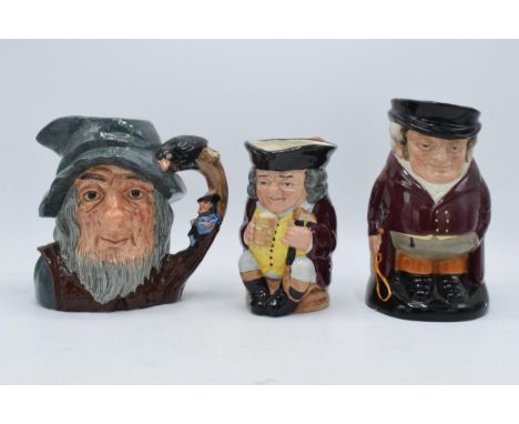 Large Royal Doulton Toby Jug The Huntsman, Jolly Toby with light blue trousers and character jug Rip Van Winkke (2nd and crac
