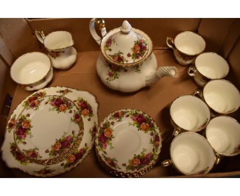 Royal Albert Old Country Roses tea ware to include large teapot, 6 cups, 6 saucers, 6 sides, milk, sugar and cake plate (Qty)