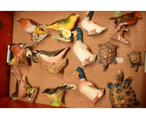 A collection of Beswick birds to include Greenfinch, Bullfinch and others, Wade Tortoises, ducks and Goebel bird (Qty) (some 