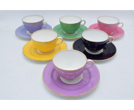 A set of 6 Aynsley multi-coloured duos to include 6 cups and 6 saucers (12).  In good condition with some surface wear appare