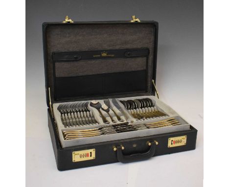 SBS Rostfrei Edelstahl two-tone stainless steel part canteen of cutlery for twelve person setting, in briefcase holder 