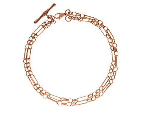 9ct rose gold necklace with T-bar drop, 46cm long approx, 10.2g approx