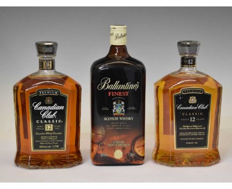 Ballantine's 'Limited Travel Edition' Finest Scotch Whisky, 1 one-litre bottle, and Canadian Club Premium Classic aged 12 yea