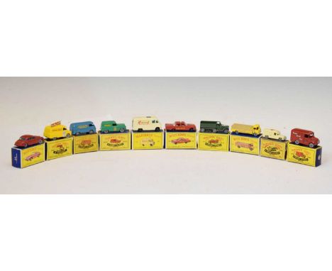 Matchbox Series / Moko Lesney - Ten boxed diecast model vehicles comprising; No.59 'Ford Singer Van', 59 'Fire Chief's Car', 