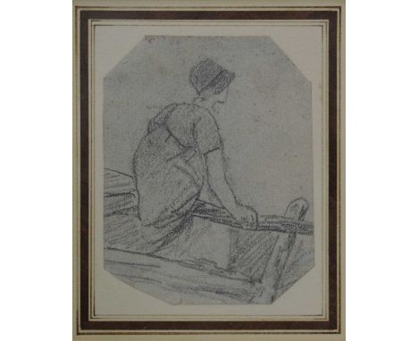 Attributed to George Frost of Ipswich, (1754-1821) - Pencil - Study of a child seated on a gate, canted rectangular, 8.5cm x 