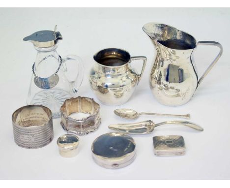 Group of small silver to include a George V silver mounted whisky noggin, sponsor's mark of Hukin &amp; Heath, Birmingham 192