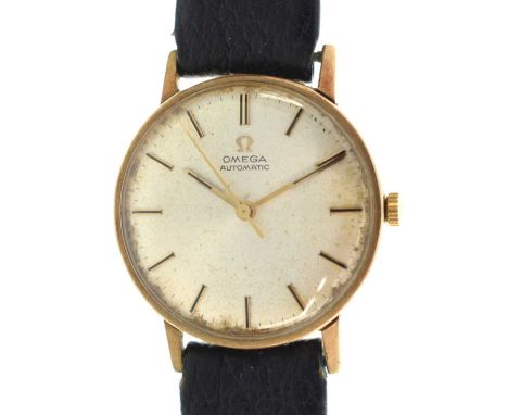 Omega - Gentleman's vintage 9ct gold cased automatic wristwatch, the silvered dial with applied gilt baton hour markers, gilt