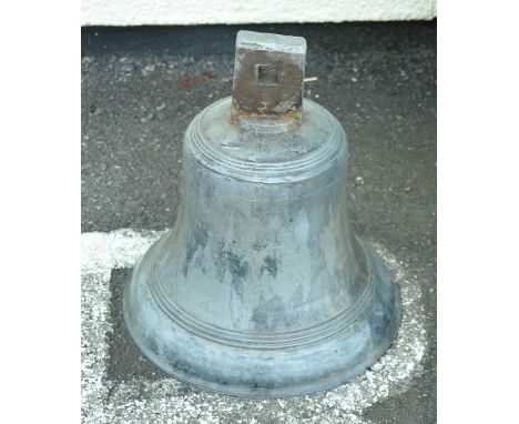 19th century alloy bell with ring turned decoration, 41cm high