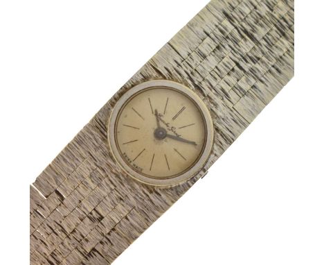 Bueche Girod - 1960s lady's 9ct white gold bracelet watch, the silvered dial with slim baton hour markers, stamped 375 case b