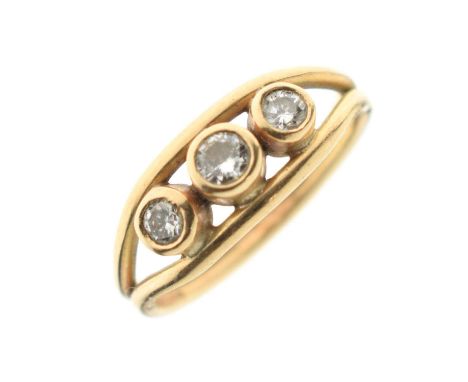 Modern 9ct gold three-stone diamond ring, the graduated brilliant cut diamonds rubover set, size P½ approx, 3.9g gross approx