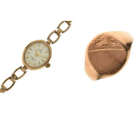 Sovereign - Lady's 9ct gold cocktail watch, the silvered dial with applied gilt baton hour markers and hands, quartz movement