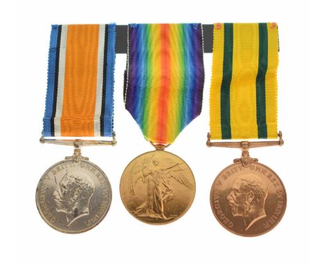 British First World War medal group, Private H. T. Herring, Dorset Regiment, comprising; War Medal, Victory Medal and The Ter