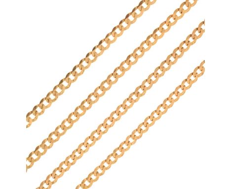 9ct gold flat curb link necklace, 76cm long approx, 11.2g approx