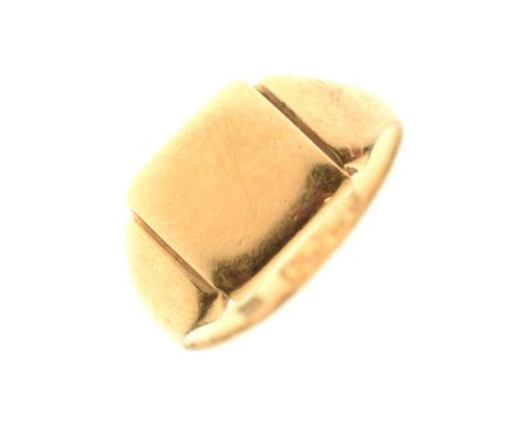 Gentleman's small square 18ct gold signet ring, size O approx (shank out of shape), Birmingham 1933, 4g approx (a/f)