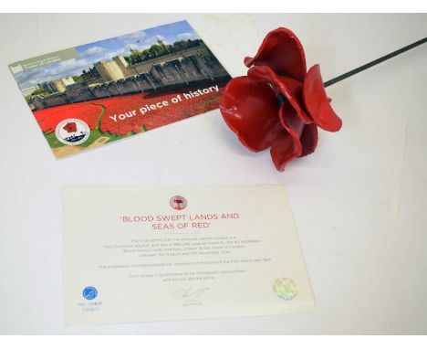 'Blood Swept Lands and Seas of Red' - Ceramic poppy by Paul Cummins made for the art installation at the Tower of London betw