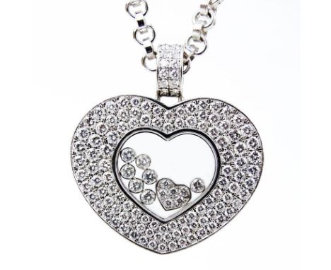 Chopard Approx. 4.50 Carat Round Brilliant Cut Diamond and 18 Karat White Gold Happy Diamond Heart Pendant Necklace. Diamonds