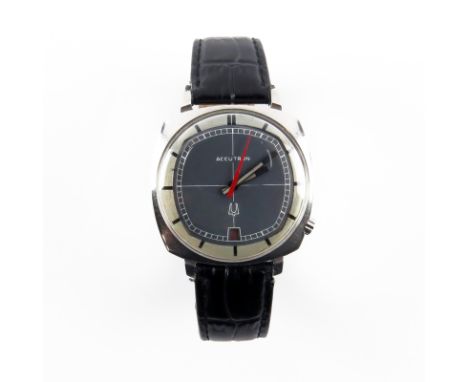Vintage Bulova Accutron Stainless Steel Watch. Midnight blue matte finish dial, slightly gold tone inner bezel, offset crown,