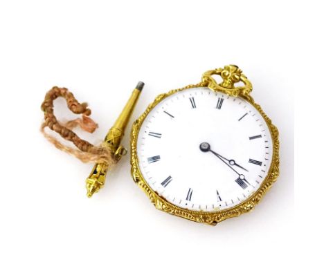 Antique Patek & Co Geneve 18 Karat Yellow Gold and Enamel Key Wind Echappement a Cylindre Pocket Watch. Signed. Numbered 2090