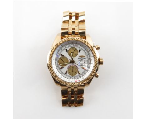 Man's Breitling for Bentley Motors Special Edition 18 Karat Yellow Gold Chronometer Bracelet Watch. Stamped 18K 750. Numbered