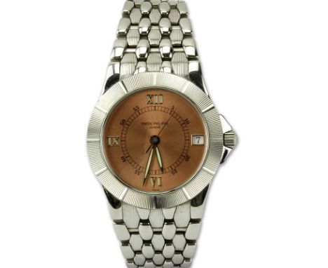 Man's Circa 1997 Patek Philippe Neptune 5080/1 Stainless Steel Automatic Movement Bracelet Watch with Copper-colored Dial wit