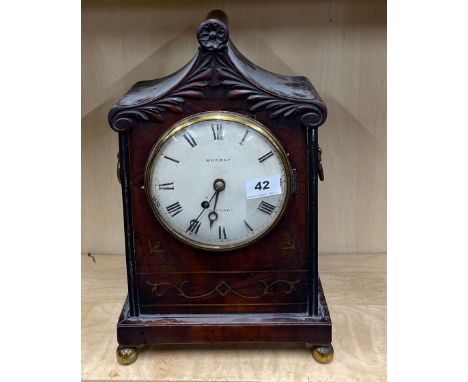 A William IV, early 19th C, brass inlaid mahogany bracket clock by Murray of Hastings, H. 40cm. Appears to be in working orde