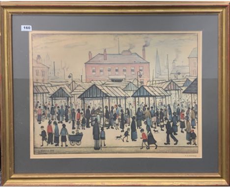 L.S. Lowry (British 1887 - 1976) a large gilt framed pencil signed lithograph, frame size 85 x 69cm.