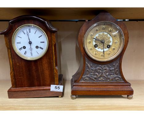 An Edwardian mahogany striking mantel clock, H. 26cm, together with a Victorian mahogany striking mantel clock.