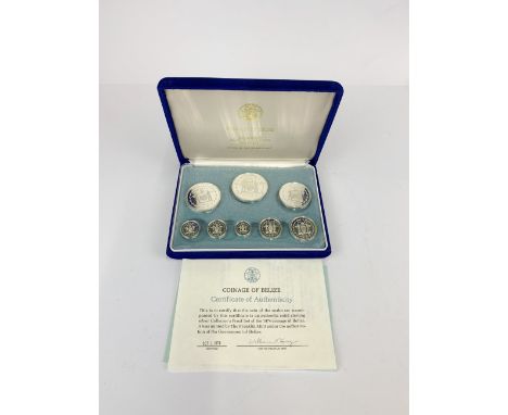 A cased 1974 set of sterling silver Belize proof coins.