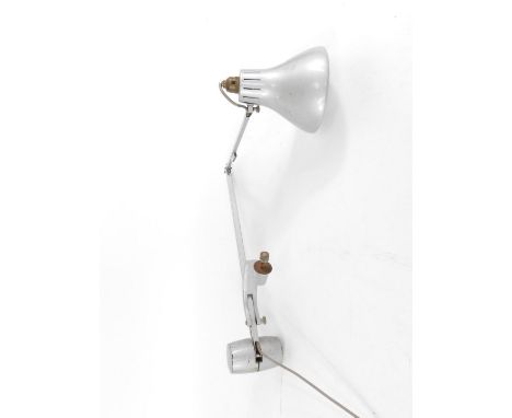 An angle poise type grey painted wall mounted lamp, 92cm L extended.