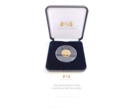 An Elizabeth II gold half sovereign, Remembrance Day 2016, Harrington &amp; Byrne. (cased)