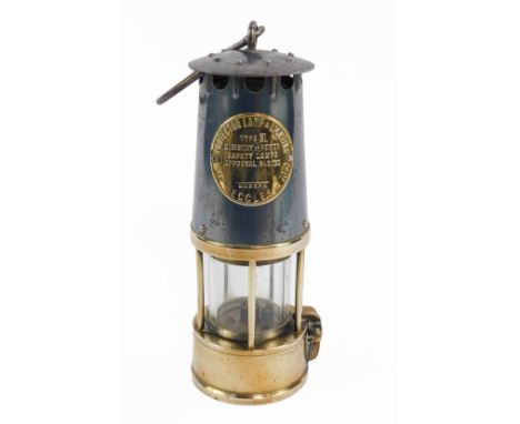 A brass and tin miner's lamp, for Protector Lamp and Lighting Co. Ltd Eccles, type SL, 25cm H.