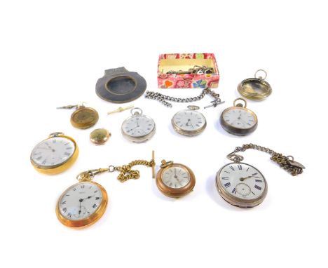 Gentleman's and lady's pocket watches, two silver cased, together with watch keys and a Rolco lady's 9ct gold cased circular 