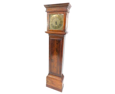 Natt Hedge of Colchester. A Georgian oak longcase clock, square dial with foliate spandrels, chapter ring bearing Roman and A