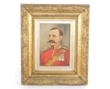 19thC English School, half length portrait of a military officer, oil on canvas, 25.5cm x 17.5cm.