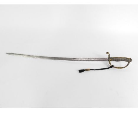 A Spanish infantry sword, the brass hilt bearing a coat of arms, wire bound shagreen grip, steel blade stamped Fabrica de Tol
