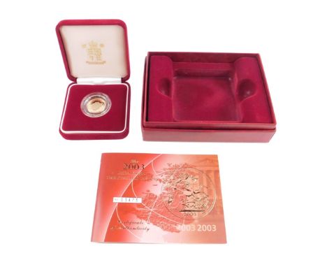 An Elizabeth II gold half sovereign 2003, boxed with certificate, No 03473, 4.0g.