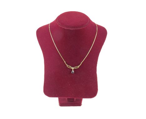 A 9ct gold sapphire and diamond pendant on chain, 3.7 g.