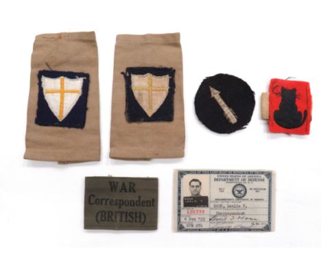 Five Various Cloth Formation Badgesconsisting bullion embroidery 7th Indian Div ... Printed War Correspondent (British) slip 