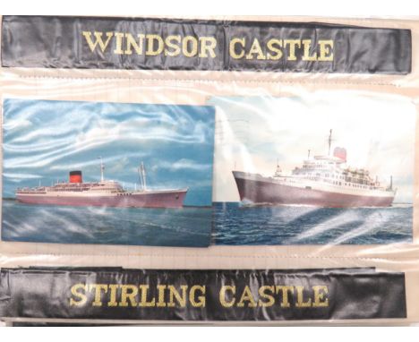 Post War Cruise/Shipping Cap Tallies With Illustrations Of Shipsincluding Stirling Castle ... HM Bark Endeavour ... SS Arcadi