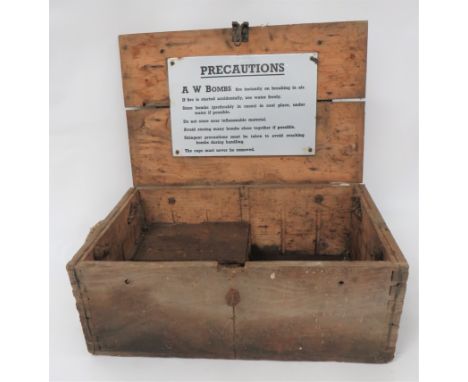WW2 Wooden A W Bombs Storage Box rectangular, wooden transit box. Â&nbsp;Both ends with top handles. Â&nbsp;The lid with fain