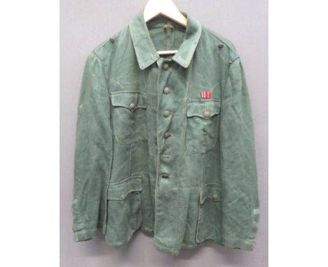 German Third Reich Reed Green Denim Field Service Tunicreed green, herringbone denim, single breasted, closed collar tunic. Â