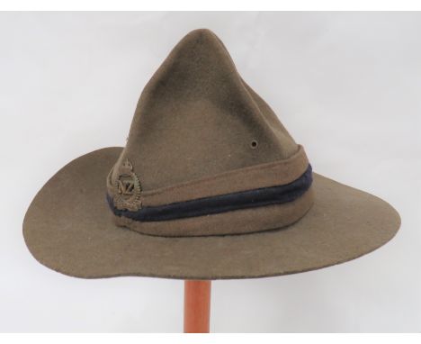 Scarce New Zealand Forces Lemon Squeezer Hatgreen felt, lemon squeezer crown and wide brim. Â Blue line, khaki, wooden pagri 
