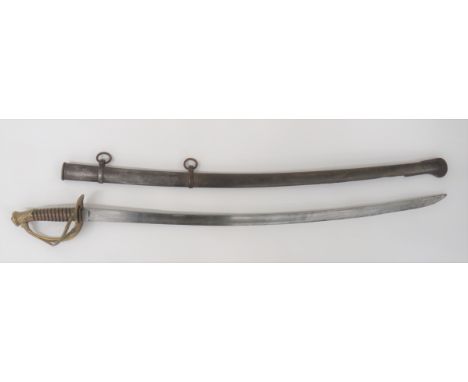 French WW1 Period 1822 Pattern Cavalry Sword34 1/4 inch, single edged, slightly curved blade. Â Large fuller with smaller rea